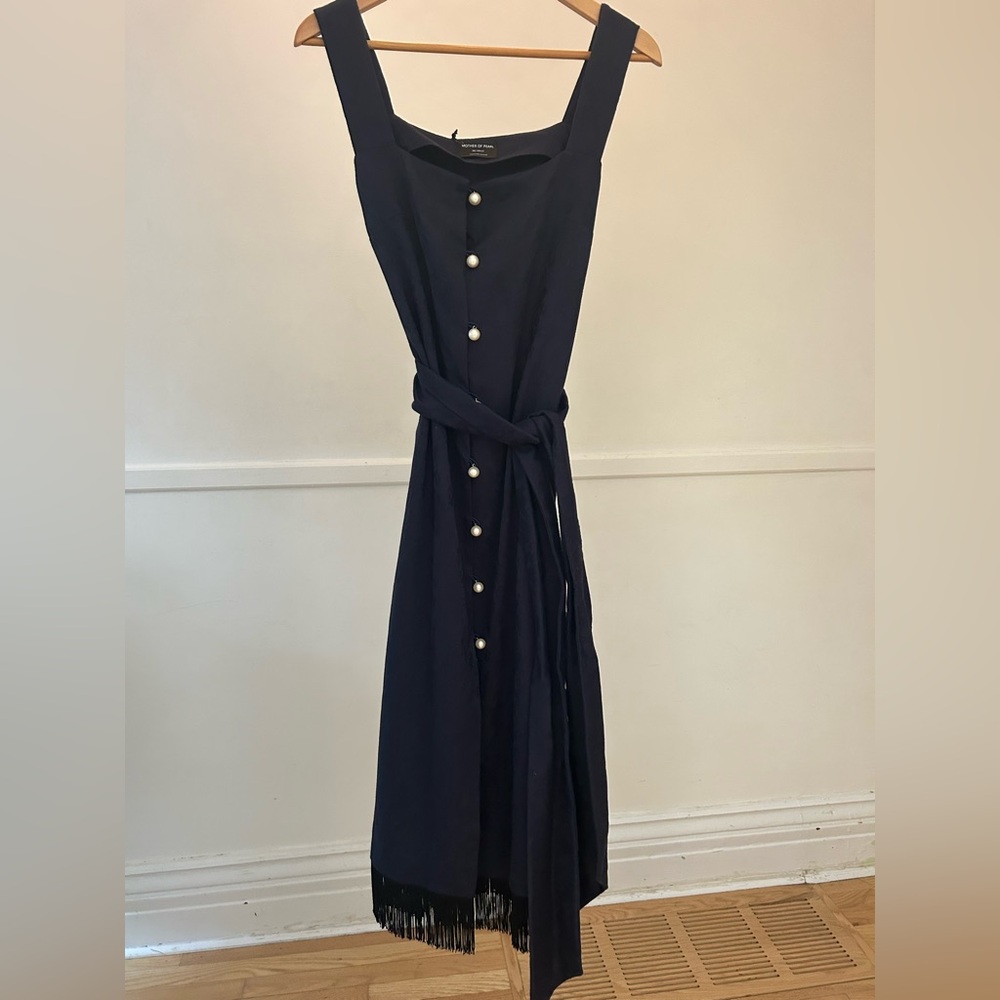 Mother of Pearl Dark Blue Maxi Dress with Pearl Accents